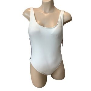 Xhilaration Size Medium White With Side Stripe One Piece Swimsuit. New With Tags